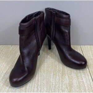 Nine West Side Zip Leather Ankle Boots Booties Women's 7.5 M Brown